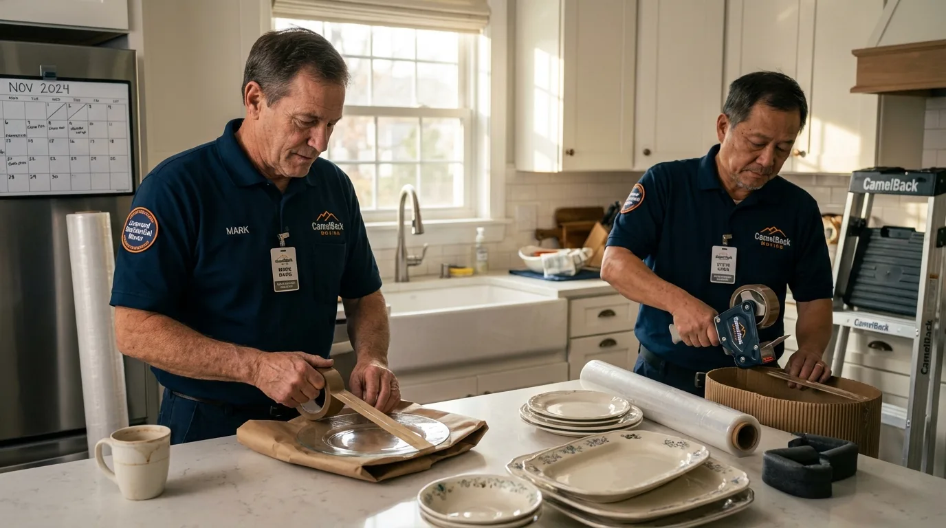 Professional crew packing kitchen dishware in Rittman, OH